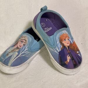 Disney Frozen Toddler Girl’ Shoes Size 7 Elsa Anna Slip-On Sneakers Blue Purple